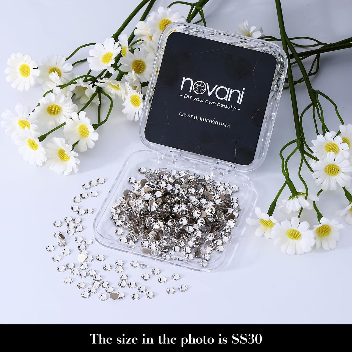 Novani 144pcs Clear Rhinestones Flat Back Round Rhinestone Style 2088 Sparkly Crystal Gemstones for Nail Art and Crafting,SS30(6.4-6.6mm
