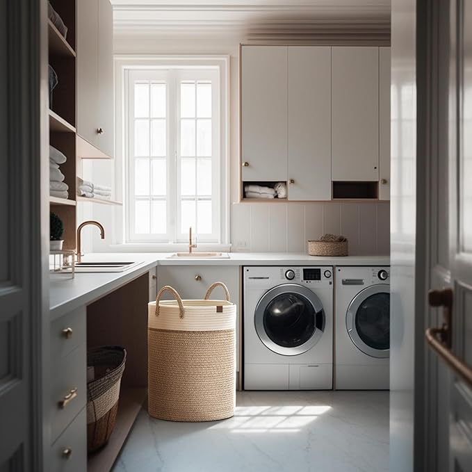 LA JOLIE MUSE Woven Rope Storage Baskets - Tall Cotton Laundry Basket, Kids Toy & Nursery Clothes Hamper - XL