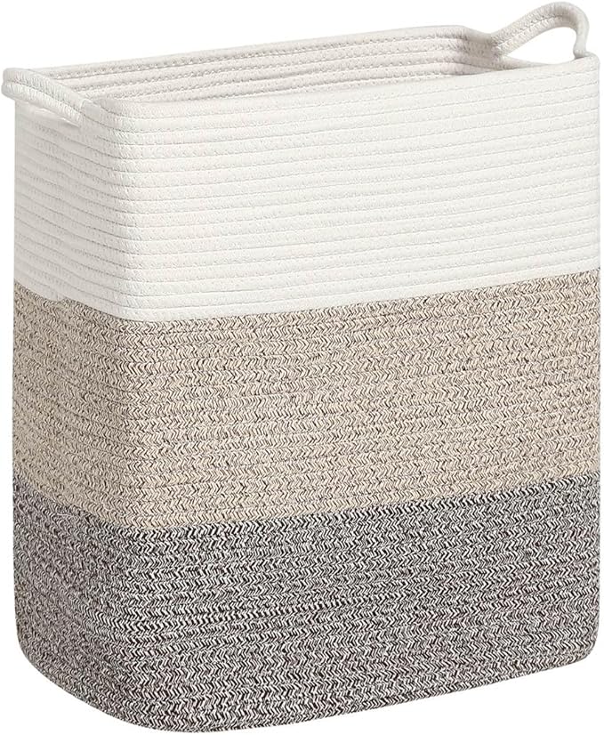 Tall Laundry Basket With Handles,Woven Cotton Rope Big Laundry Hamper Sorters,Versatile Storage for Dirty Clothes,Baby Toys,and Blankets in Bathroom, Nursery,and Living Room (Gradient Brown, 68L)