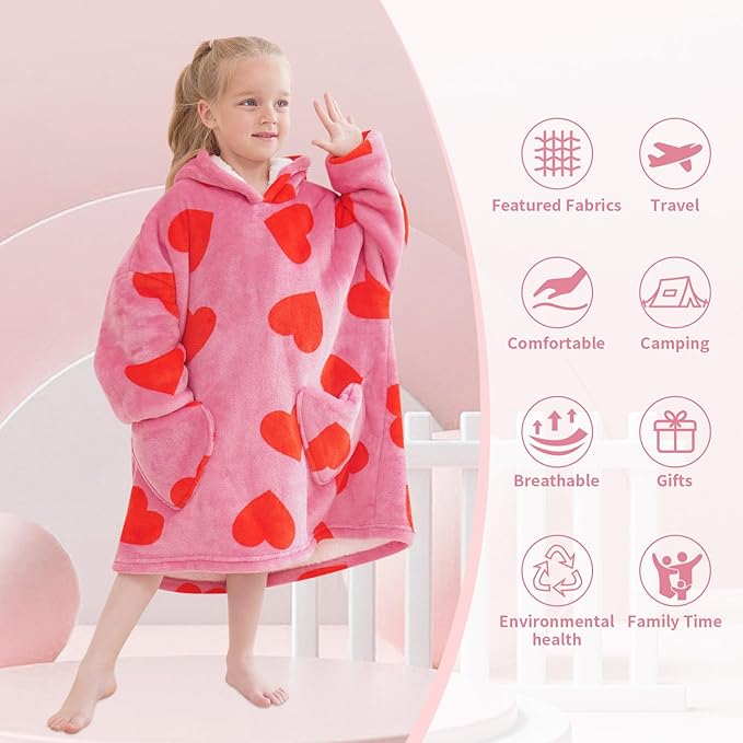 Fiosnow Love Printed Blanket Hoodies for Kids Toddler 2-6YR Oversize Wearable Blanket Hoodies for Boys Girls