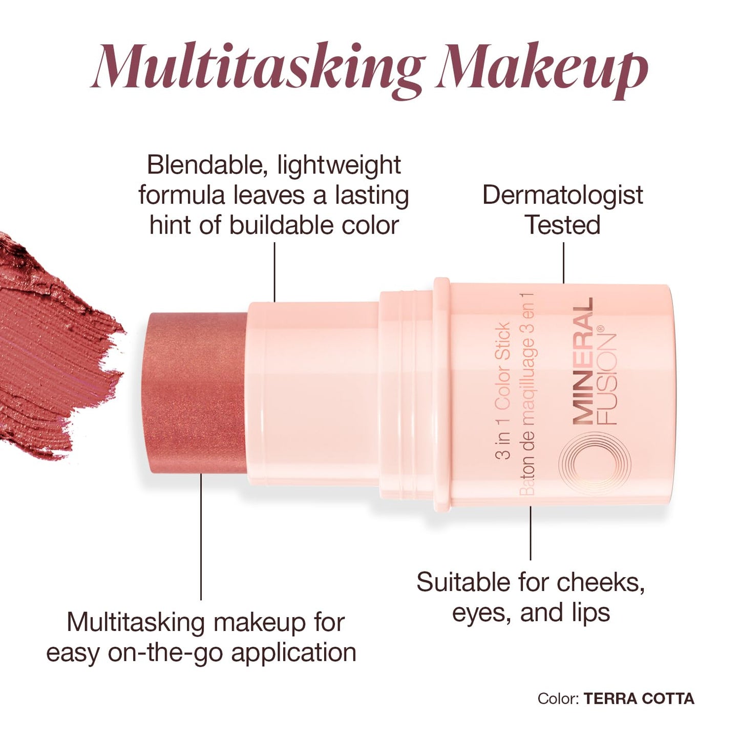 Mineral Fusion, 3 In 1 Color Stick Terra Cotta, 0.18 Ounce