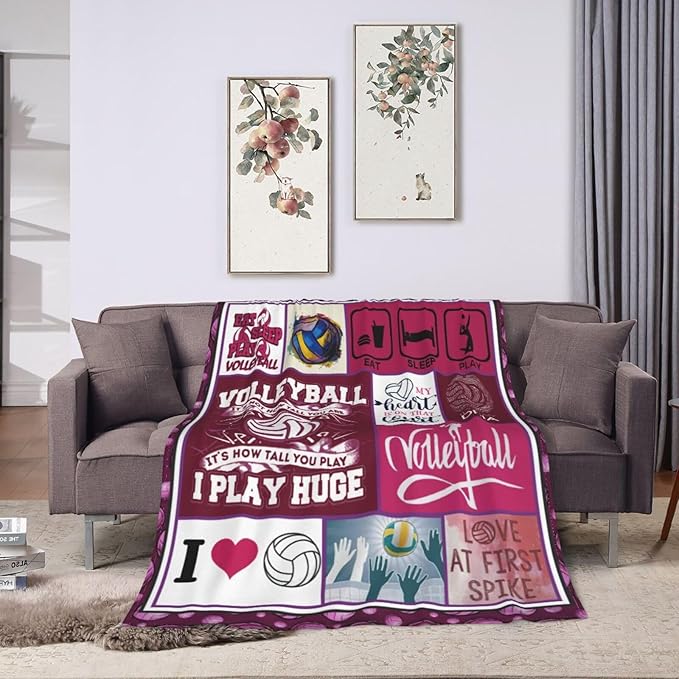 Volleyball Blanket Volleyball Decor Throw Blanket Gifts for Girl Woman Kids Super Soft Flannel Lightweight Fluffy Plush Fuzzy Fleece Sports Blanket for Bed Sofa 50"X60"