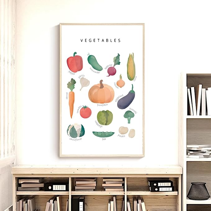 OZCONO Vegetables and Fruits Educational Posters, Harvest Chart Kids, Classroom Decor, Rainbow Nursery Wall Art, Homeschool Education Guide (Unframed) (24x36)