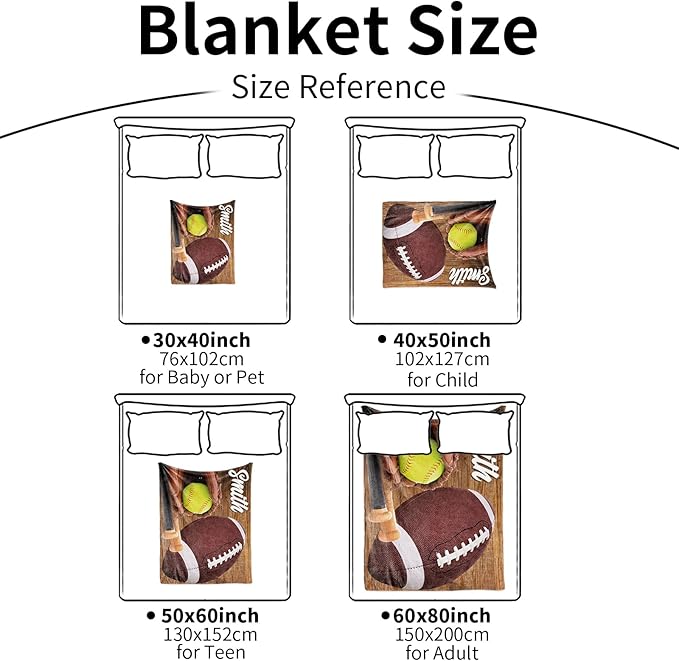 Custom Infant Softball Blanket: Personalized Name and Number Blankets for Baby Kids Boys Girls Teen Mother's Day Father's Day Birthday Easter Gifts(30"x40")