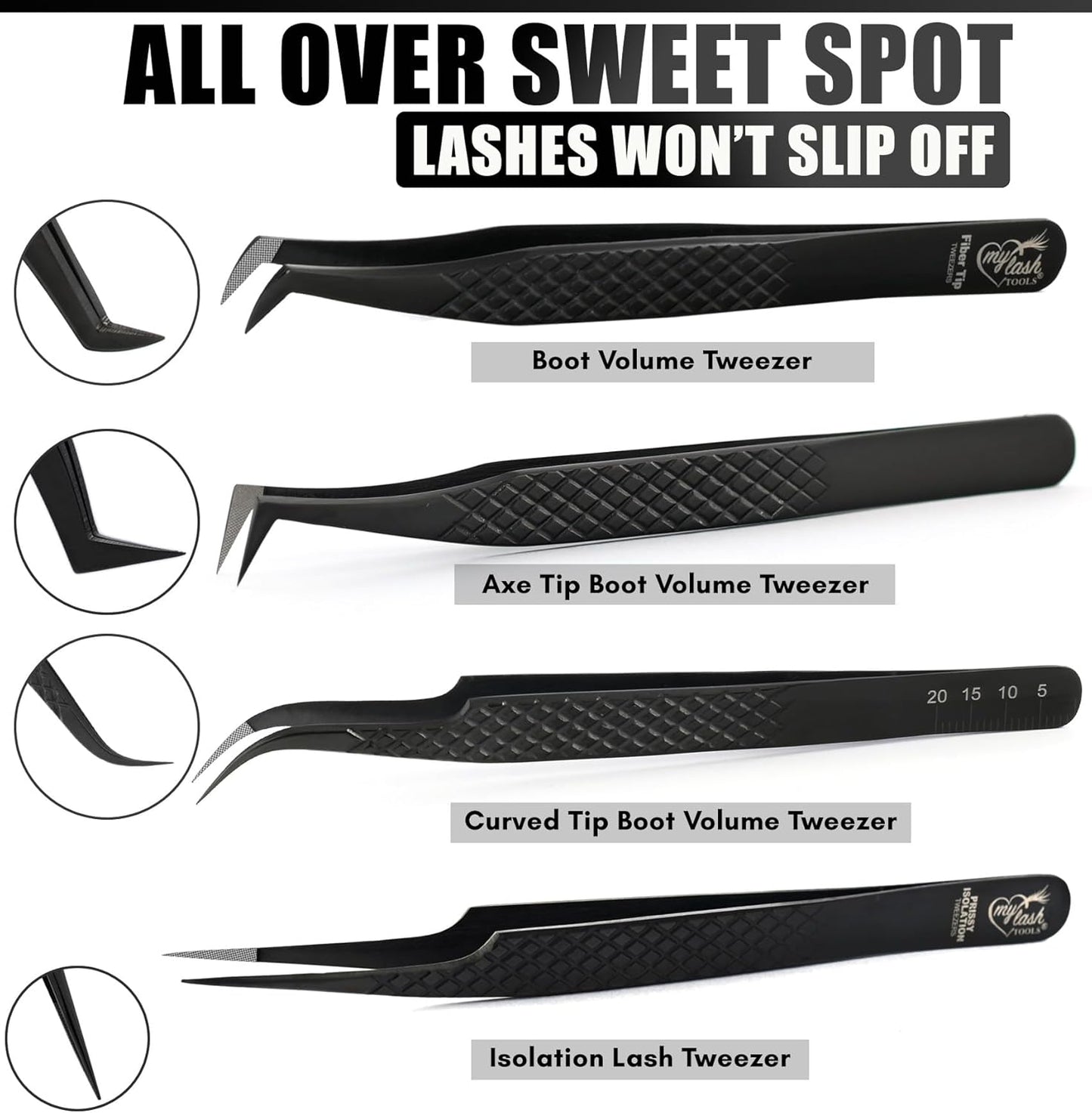 Eyelash Extension Tweezers Fiber Tip Lash Tweezers, Precision Boot Fiber Tip Volume Tweezers for Lash Extensions Japanese Steel Curved & Isolation Tweezer pinzas para pestaas (4pcs Set)