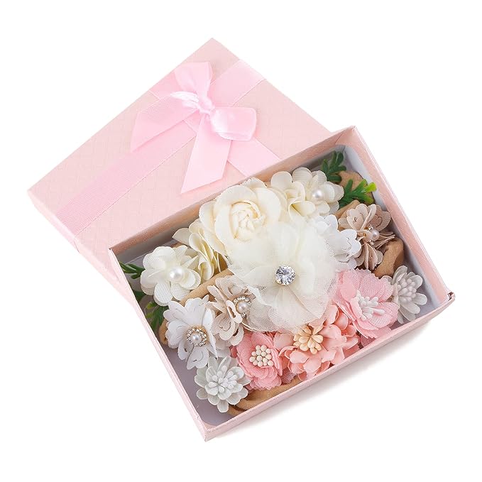 cherrboll 3pcs Baby Girl Headbands Flowers, Super Soft & Stretchy Nylon Floral Hairbands for Newborn Toddler