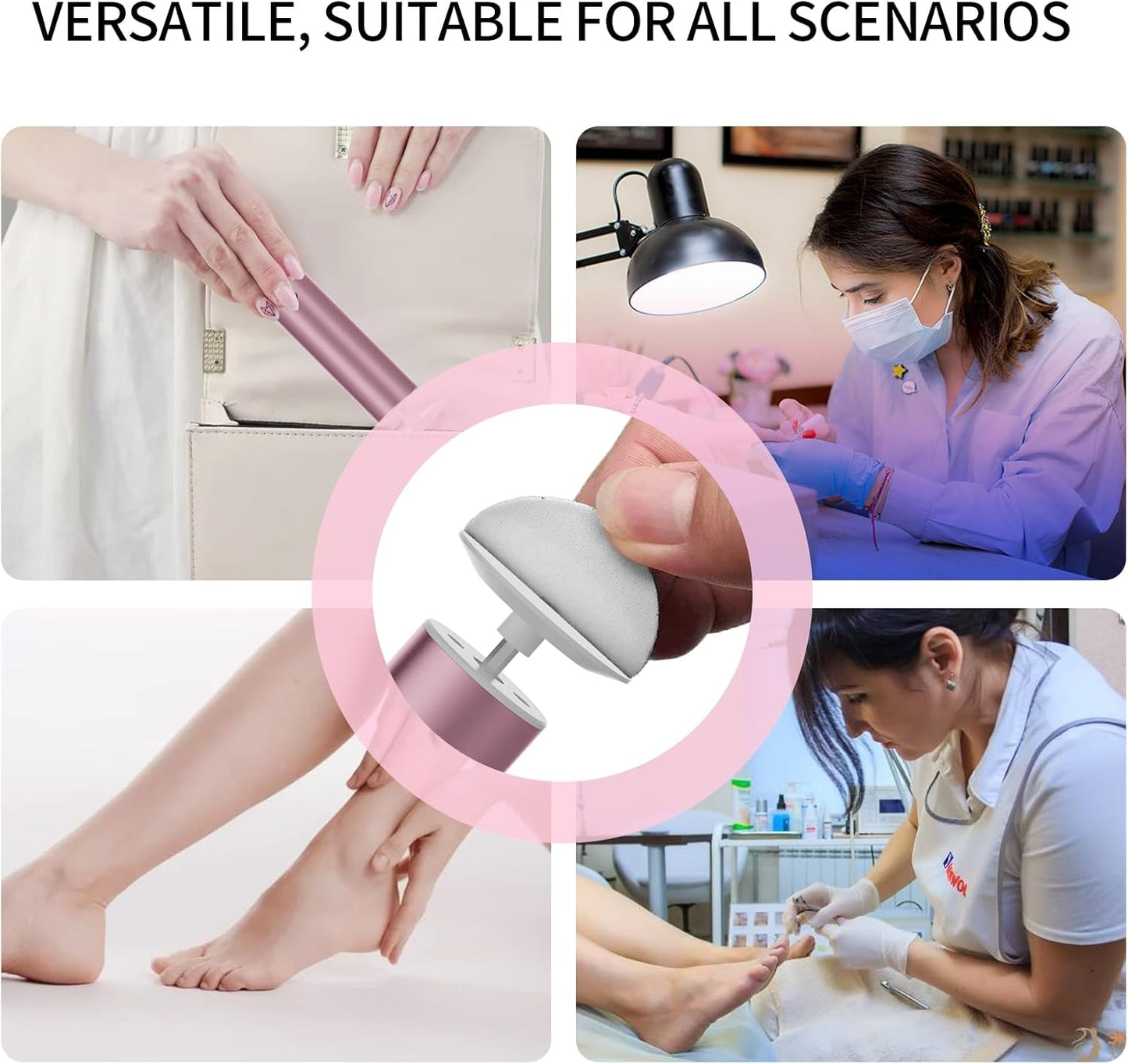 Powerful Electric Foot File & Callus Remover - Over 1-Hour Continuous Use, 360° Rotating Grinder, Foot Drill & Sander, 1200mAh Rechargeable Cordless Pedicure Tool,Foot Grinder(Pink+White)