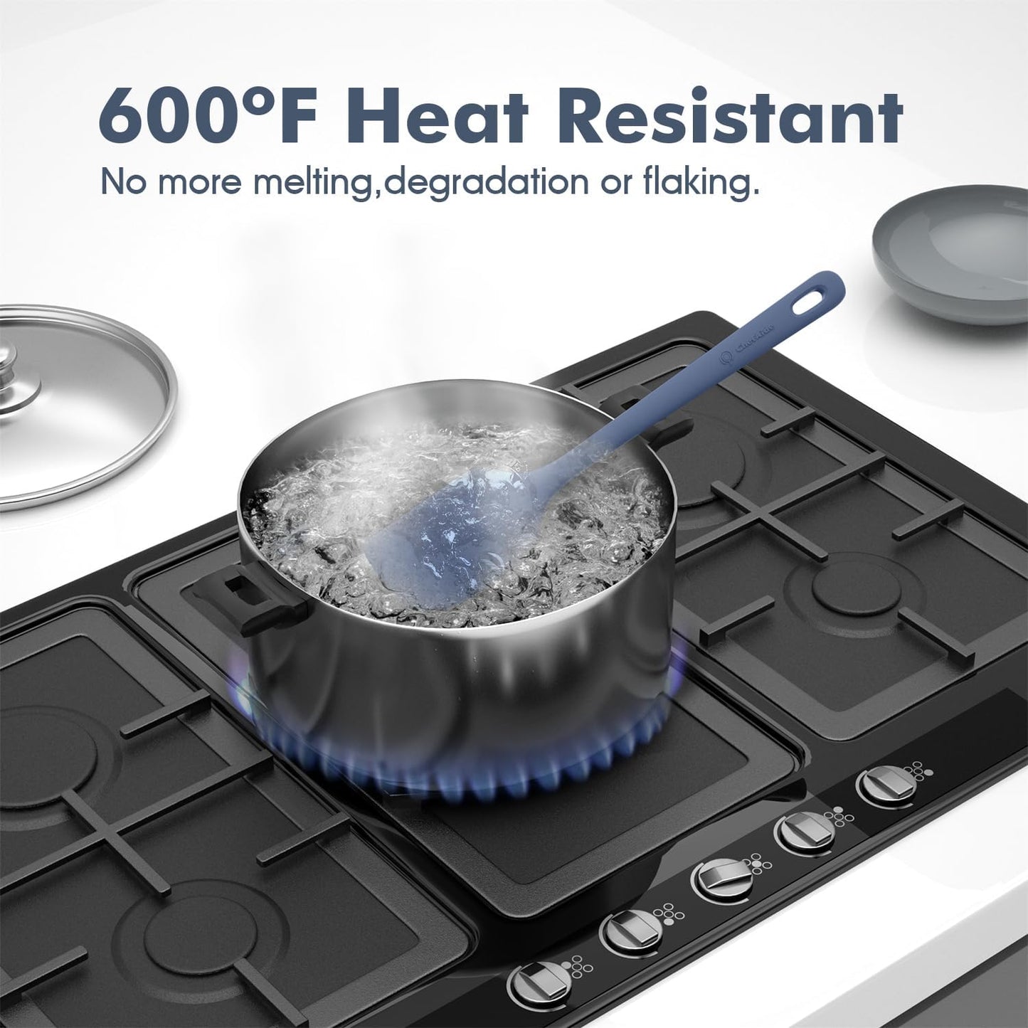 5 Pieces Silicone Spatula Set, Food Grade Rubber Spatula, Upgrade Strong Handle with Ergonomic Grip, Heat Resistant Up to 600°F for Nonstick Cookware, Cooking Blue