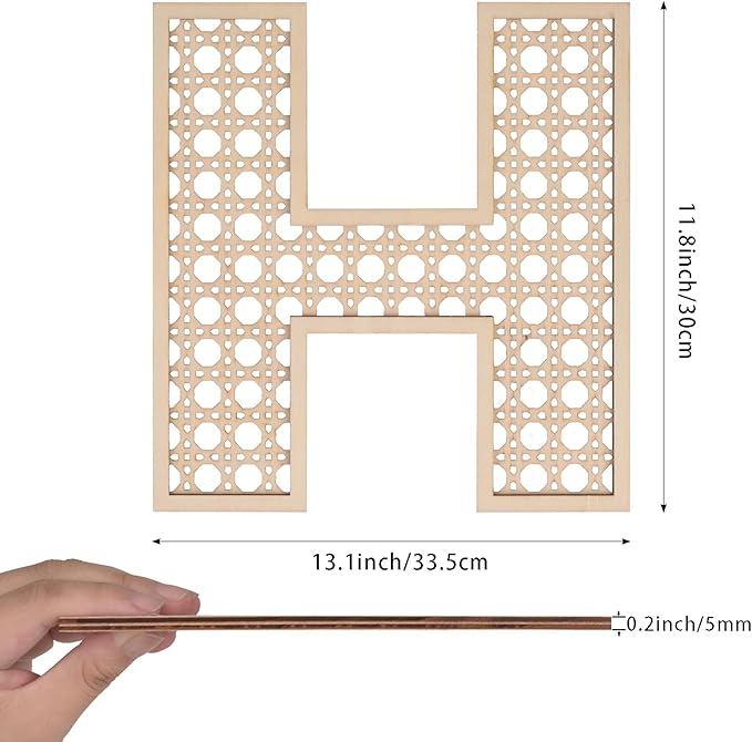Large Boho Wooden Rattan Letters 12 inch for Nursery Decor Wood Letter H Wall Decors for Baby Girl Boy Bedroom Home Rustic Name Sign Birthday Wedding Decorative Letters