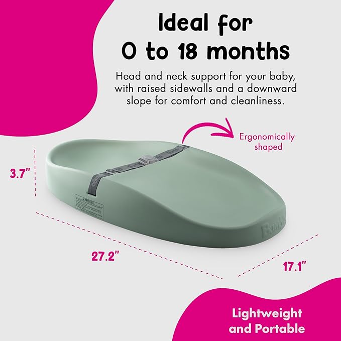 Bumbo 2 Pack Baby Changing Pads for Dresser or Table Top, Portable & Wipeable Non Slip Soft Contoured Diaper Change Station with Harness, Hemlock