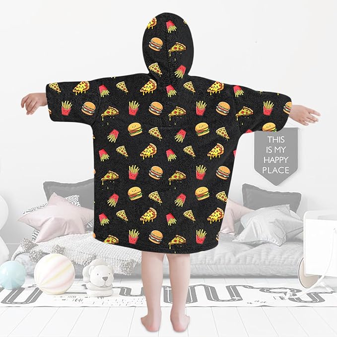 Fiosnow Pizza and Chips Blanket Hoodies for Kids Toddler 2-6YR Oversize Wearable Blanket Hoodies for Boys Girls Teens