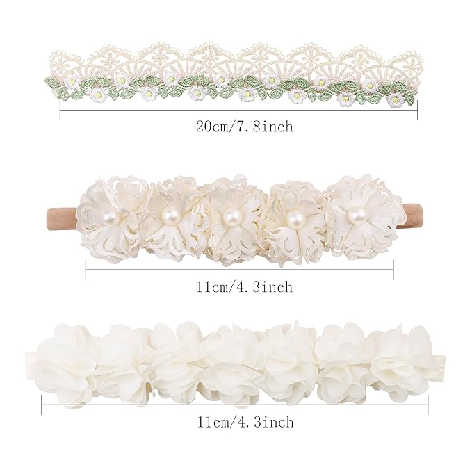 cherrboll 3pcs Baby Girl Headbands Flowers, Super Soft & Stretchy Nylon Floral Hairbands for Newborn Toddler