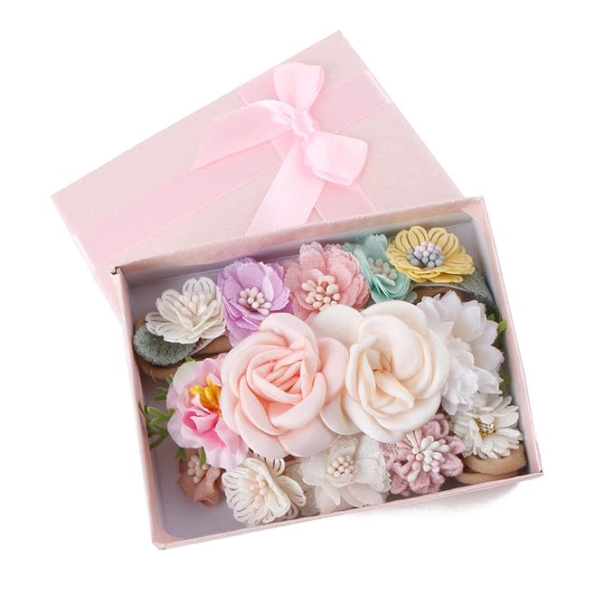 cherrboll 3pcs Baby Girl Headbands Flowers, Super Soft & Stretchy Nylon Floral Hairbands for Newborn Toddler