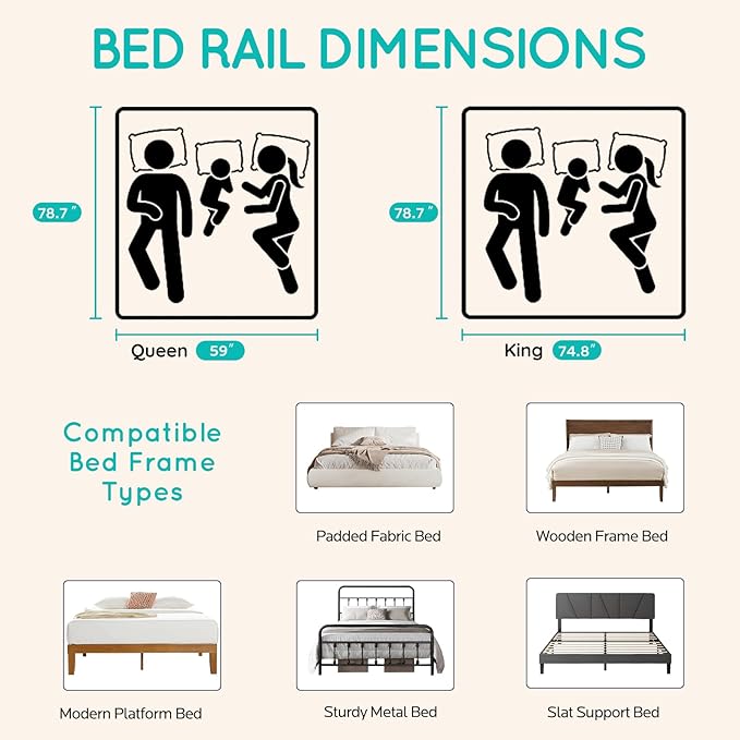 Queen Size Toddler Bed Rail: 3-Side Protection Bedrail for Queen Bed - Extral Tall Adjustable Child Safety Side Railing Guards for Infants Kids Child(78.7x78.7x59”)