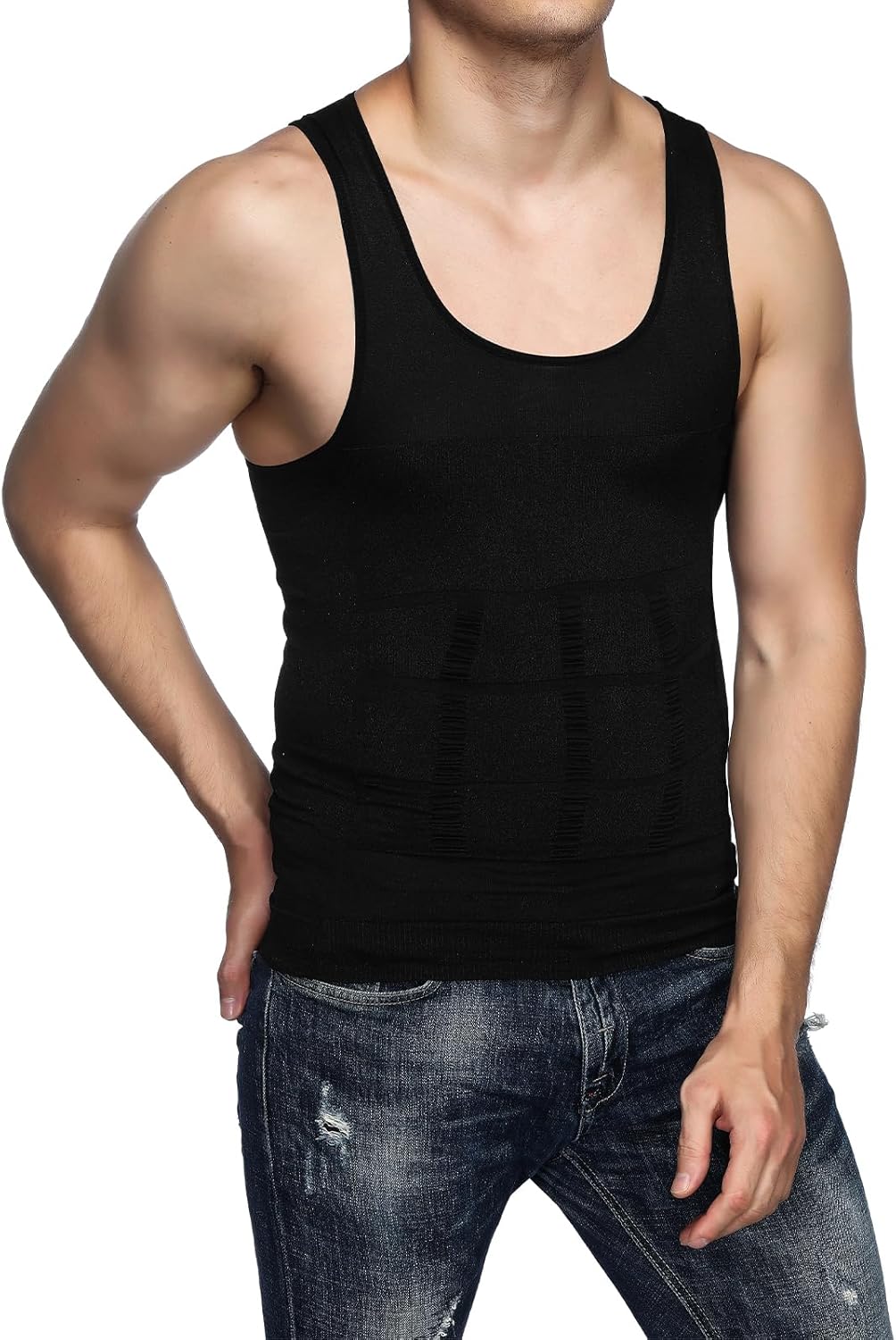 Odoland 5 Pack Men's Compression Shirt Short Sleeve Vest Set, Body Shaper Shapewear Tank Top Base Layer for Sport