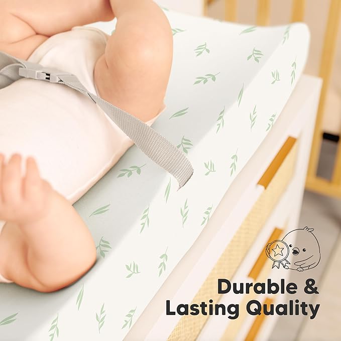 2-Pack Organic Changing Pad Covers for Girl, Boy, Neutral - 100% Cotton Changing Table Pad Cover, Soft Baby Nursery Diaper Changing Pad Sheets, Contour Changing Pads Liners, Change Pad Cover (Herb)