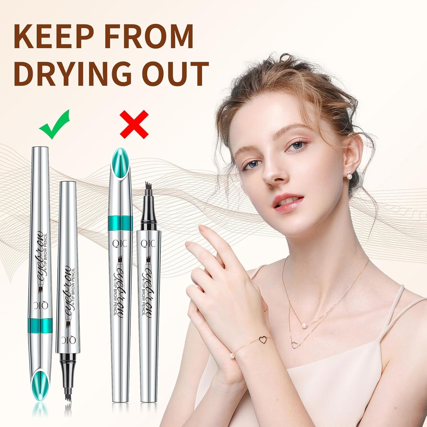 QIC Eyebrow 4 Tip Brow Pencil, Microblading Pen Waterproof Long-Lasting with Upgrade Micro-Fork Tip Applicator for Natural Brows (Black-04)