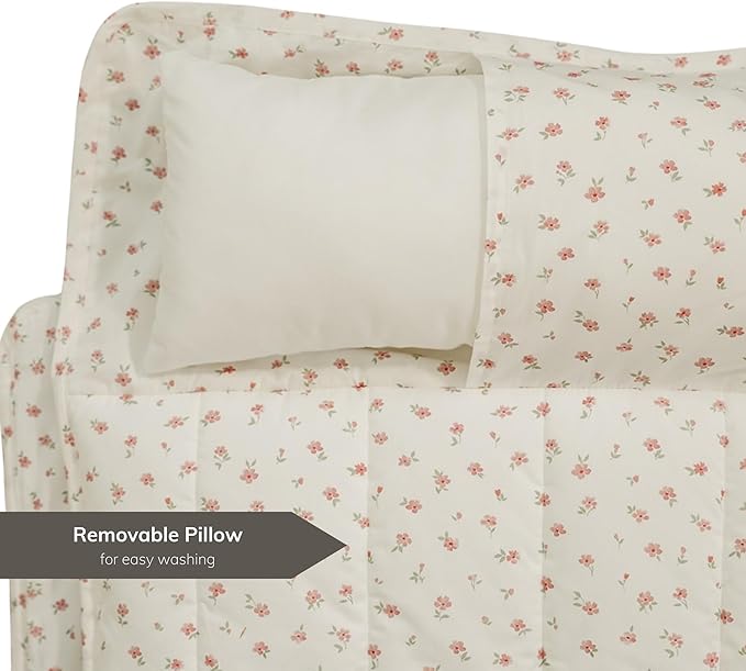 Organic Toddler Nap Mat – 100% Cotton Kids Washable Sleeping Mat & Detachable Pillow – Sleeping Bag with Soft 1.5” Pad – Ideal Nap Mat for Daycare, Preschool, & Sleepovers