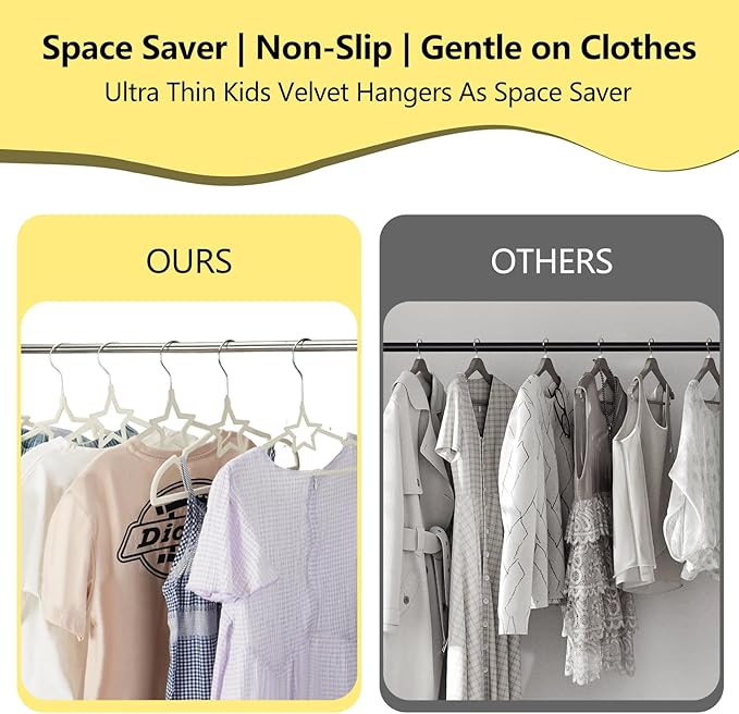 GoodtoU Baby Hangers, 50 Pack Kids Velvet Hangers for Closet Baby Felt Hanger for Toddler Infant Nursery Child Small Children (12.8 x 8.54, Star)