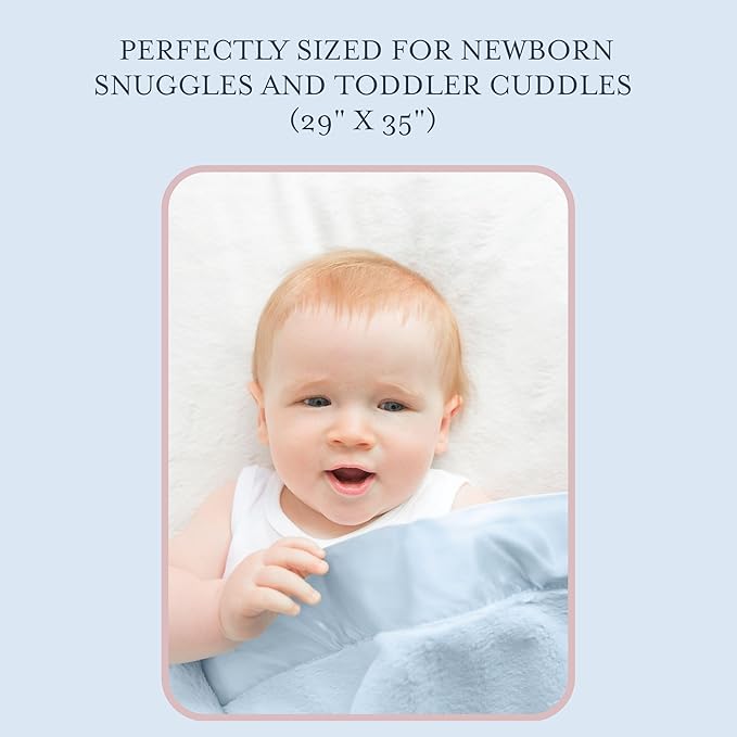 Little Giraffe Baby Blanket - Luxe Soft Blanket with Satin Trim - Baby Stroller Blanket - Newborn Baby Essentials & Baby Gifts - 29x35" - Blue