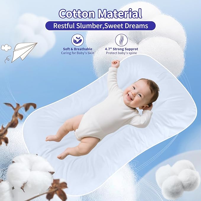 Baby Lounger 0-24 Months 100% Cotton-Snuggle Cozy Me Lounger,Soft & Breathable Tummy Time Mat for Newborn Infant Play Mat,Babies Essentials Gifts,Blue(Lounger Cover Included)