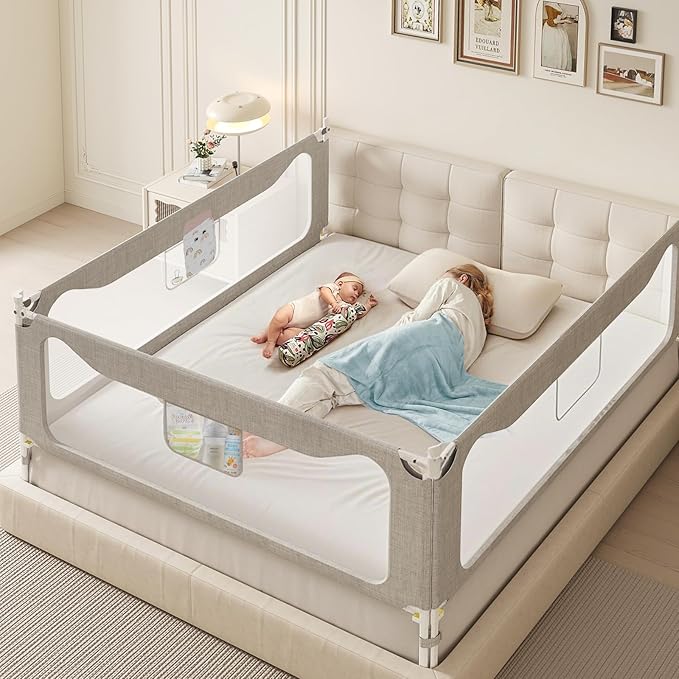 King Size Toddler Bed Rail: 3-Side Protection Bedrail for King Bed - Extral Tall Adjustable Child Safety Side Railing Guards for Infants Kids Child(78.7x78.7X 74.8”)