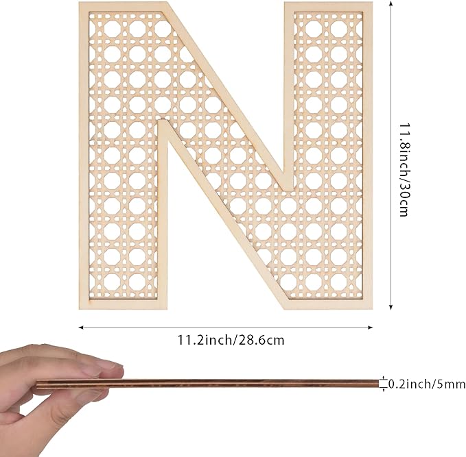 Large Boho Wooden Rattan Letters 12 inch for Nursery Decor Wood Letter N Wall Decors for Baby Girl Boy Bedroom Home Rustic Name Sign Birthday Wedding Decorative Letters