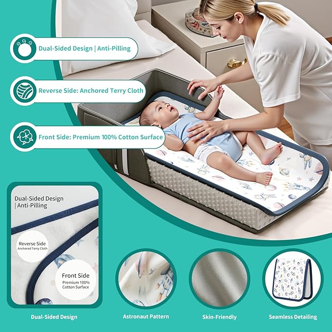 Portable Baby Diaper Changing Pad Foam Contoured Changing Table Pad with Soft Non-Slip Cover and Headrest Waterproof Diaper Bag for Dresser, Changing Table Topper Travel Outdoor