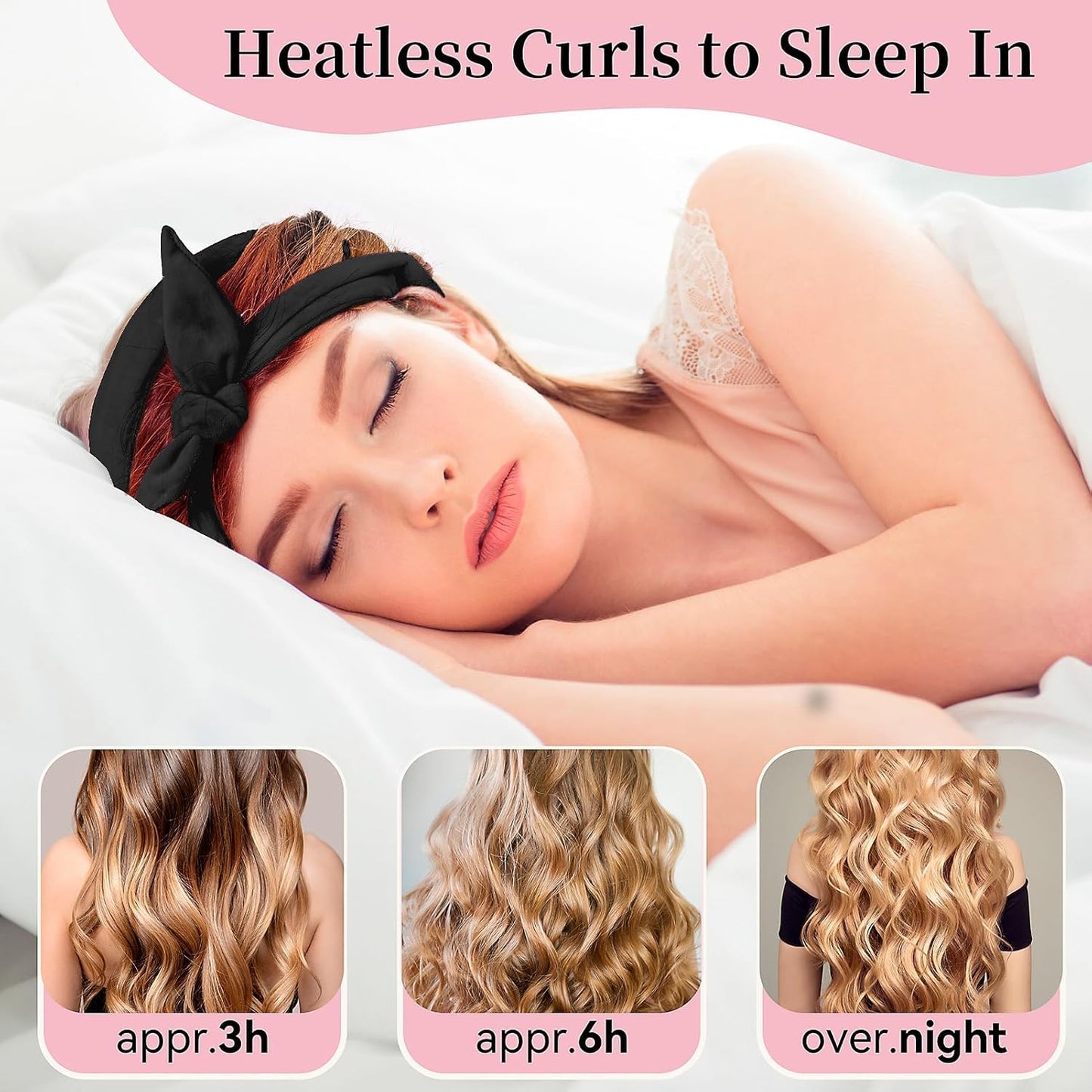 Heatless Curling Rod Headband, Upgraded 60" Extra Long Heatless Curls Headband Soft Hair Curlers to Sleep In Hair Rollers No Heat Curls (Deep Black)