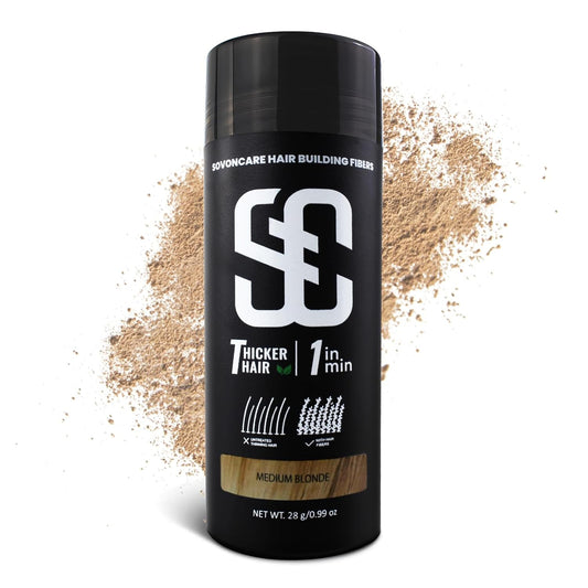 SOVONCARE Hair Fibers for Thinning Hair Medium Blonde, Hair Building Fibers for Bald Spots Undetectable & Natural Conceals Hair Loss Fill In Fine Hair Powder Hair Thicker Instantly for Women & Men 28g