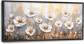 Olivine Flower Large Wall Art, White Floral Pictures Wall Decor, Retro Flowers Paintings Canvas Prints, Framed Artwork for Dining Room Bedroom Living Room Office Bathroom Home Decoration 60"x30"