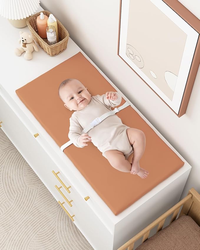YACODAVO Wipeable Baby Changing Pad for Dresser and Table, Cozy Diaper Changing Pad with Waterproof & Wipe-Clean Leather Cover, Standard Size (31.5" L x 15.8" W), Coffee Color