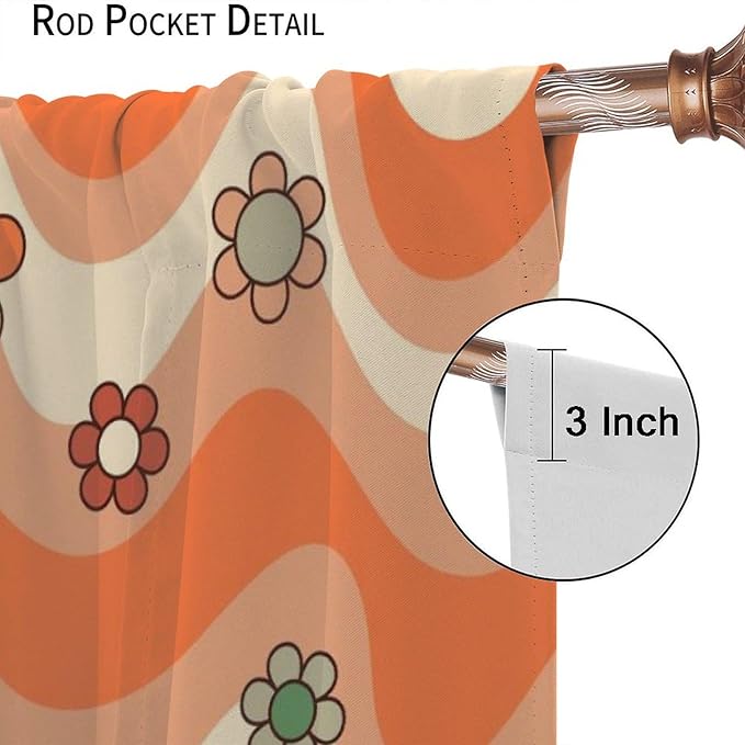 70s Boho Retro Curtains for Bedroom,Groovy Vintage Floral Rainbow Window Treatments Drapes for Kids Girls Window 42"" W X 54"" L, Style-6