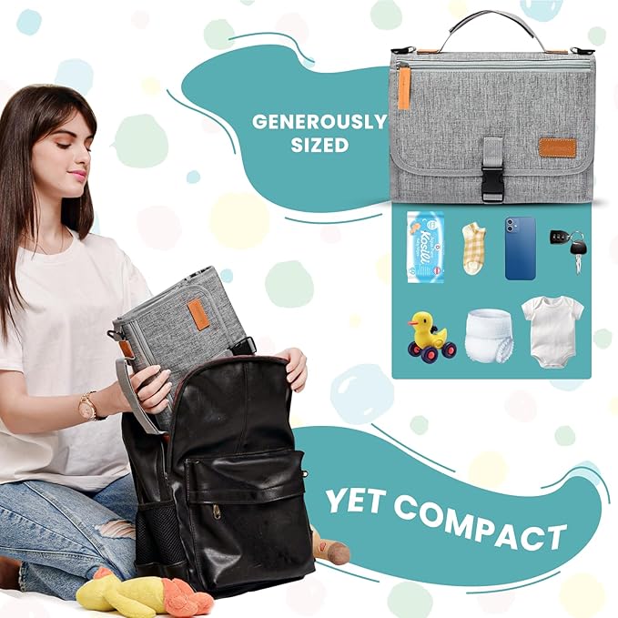 UBRAVOO Portable Diaper Changing Pad - Baby Diaper Changer Travel Bag with Wipes Pocket, Smart Design Portable Changing Mat, Infant Travel Station Kit, Gift for Newborn Girl & Boy (Grey)