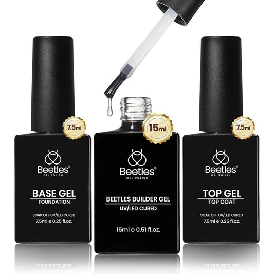 Beetles Builder Gel Set,3 Pcs 8 in 1 Nail Strengthening Apex Building Extension for Beginner DIY Salon at Home,Clear Builder Nail for Nails with Base and Top Coat Gel,UV & LED Lamp Needed