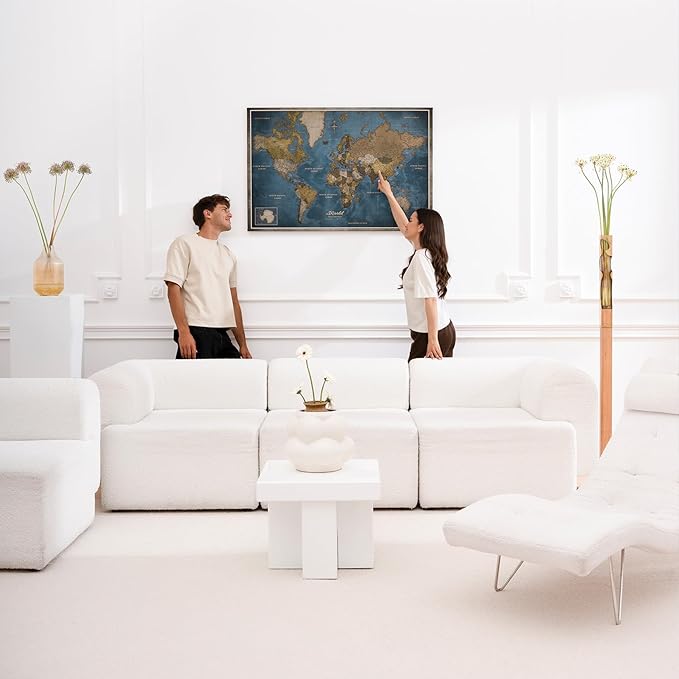 Canvas World Map with Cork Pin Board - English Lettering - Decorative Wall Decoration for All Rooms - Canvas Pictures with World Map Motif (70x50 cm, Pattern 13)