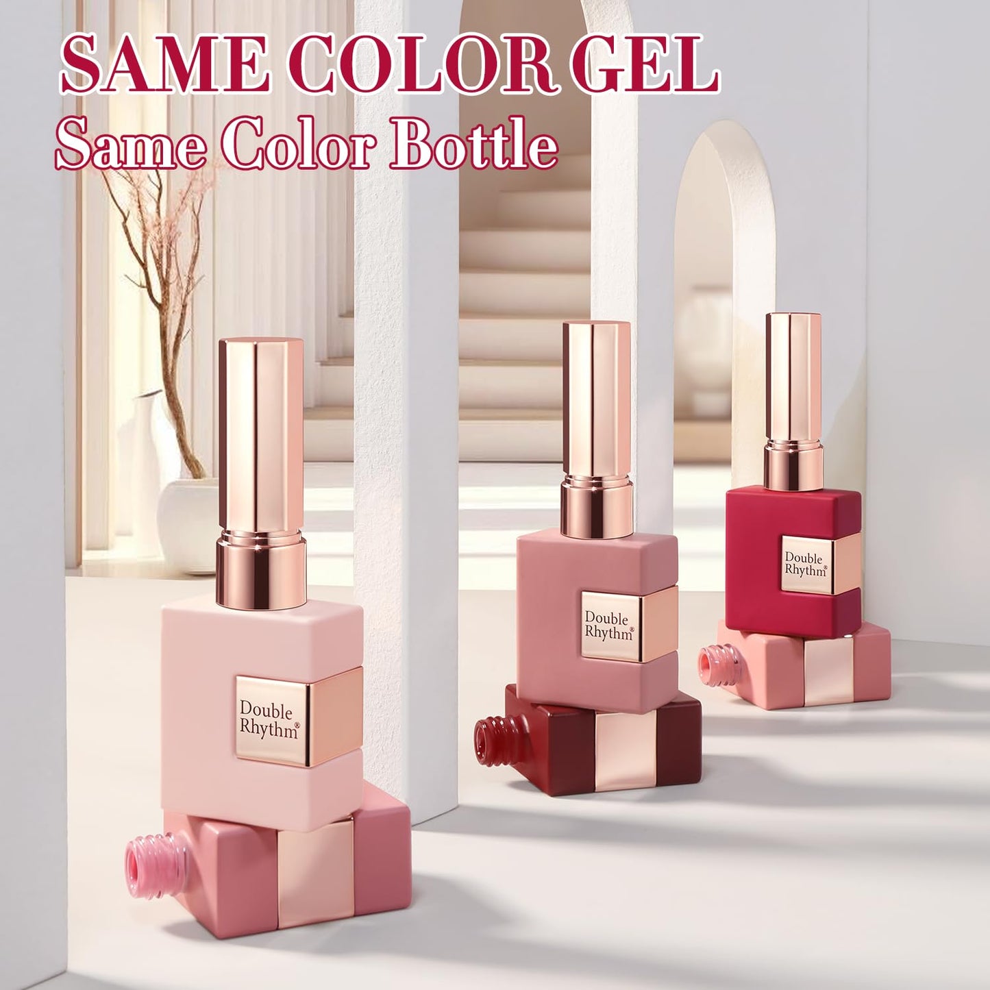 Double Rhythm 6 Pcs 15 ML Gel Polish Set Same Color Same Bottle Soak Off Gel Polish Kit Nail Art Manicure Salon DIY at Home for Women (Burgundy Red Nude Pink Purple Beige-T6-3)