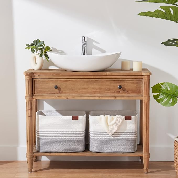 Storage Baskets, 42L*2 Pack Storage Baskets for Organizing, Laundry Basket for Closet, Cotton Rope Blanket Basket for Storage, Toy Storage Basket for Living Room, Laundry Room, Bedroom-Grey