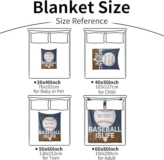 Personalized Baby Balll Soft Blanket: Custom Kids Baseball Design Blanket with Name and Number - Bedding Gifts for Infants Toddlers Adults 40x50inch