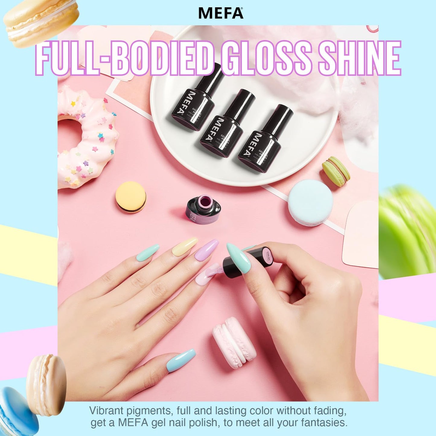 MEFA Macaron Gel Nail Polish Set 6 Colors, Spring Summer Pastel Soft Green Light Blue Coral Peach Lilac Purple Pale Creamy Shades Popular Nail Art Design Salon at Home DIY Manicure Gifts for Women