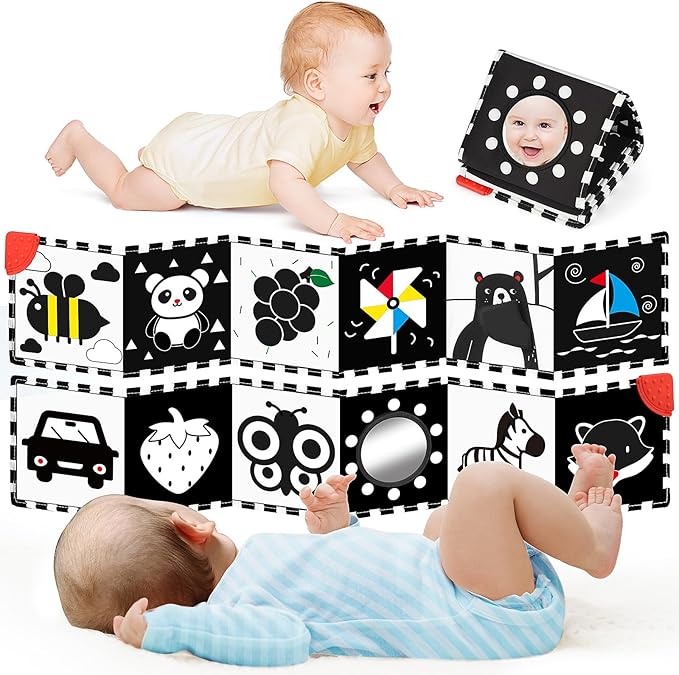 High Contrast Baby Toys for Newborn, Tummy Time Black and White Baby Toys for 0-6 Months, Soft Montessori Visual Stimulation Sensory Infant Book, Boy Girl Shower Gift Christmas Stocking Stuffers