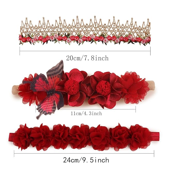 cherrboll 3pcs Baby Girl Headbands Flowers, Super Soft & Stretchy Nylon Floral Hairbands for Newborn Toddler