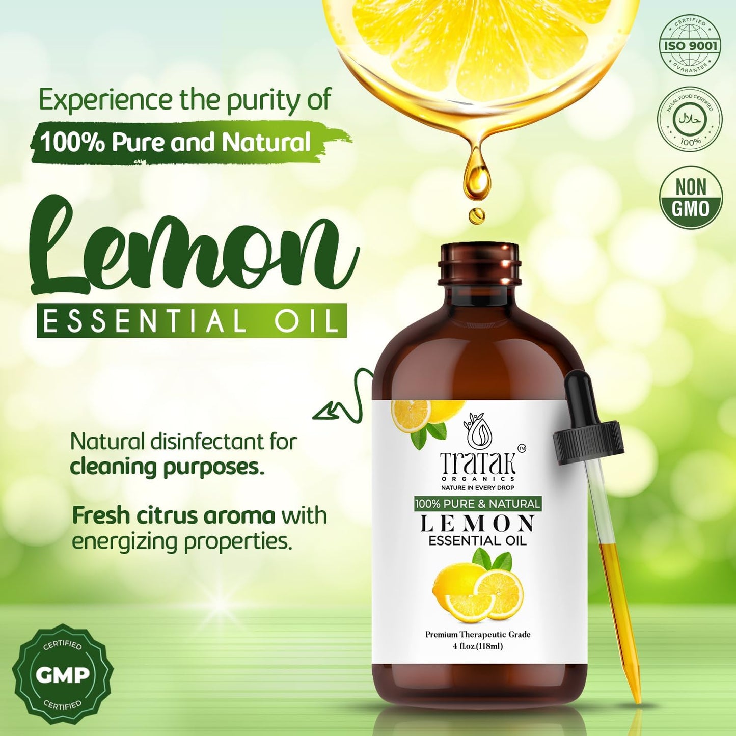 Lemon Essential Oil, 100% Pure & Natural with Glass Droppers | Undiluted Essential Oils for Aromatherapy, Diffusers, Humidifiers, Oil for Skin DIYs | 4 fl oz (Pack of 2)