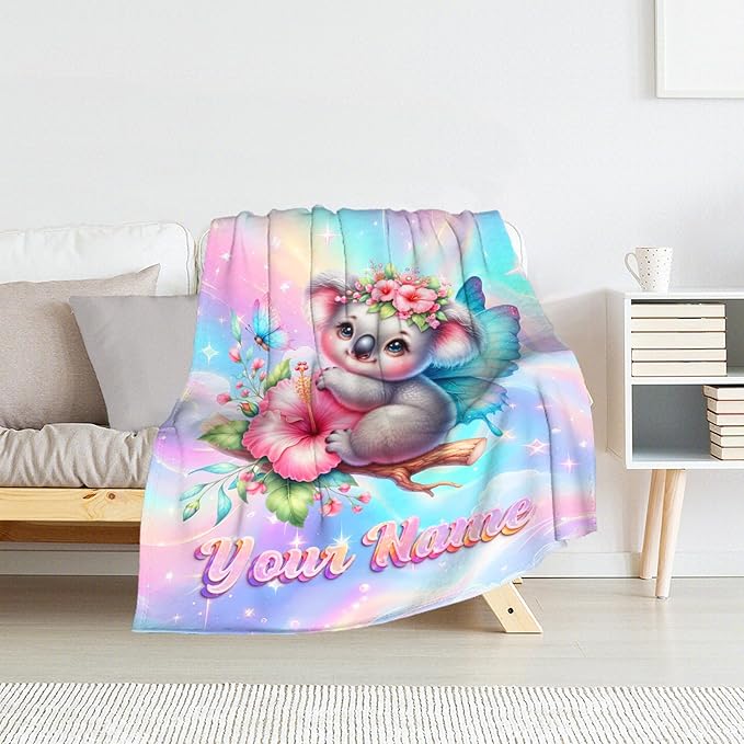 Girls Blanket - Personalized Koala Gifts for Kids - Warm Fuzzy Toddler Throw Blankets Stuff Decor