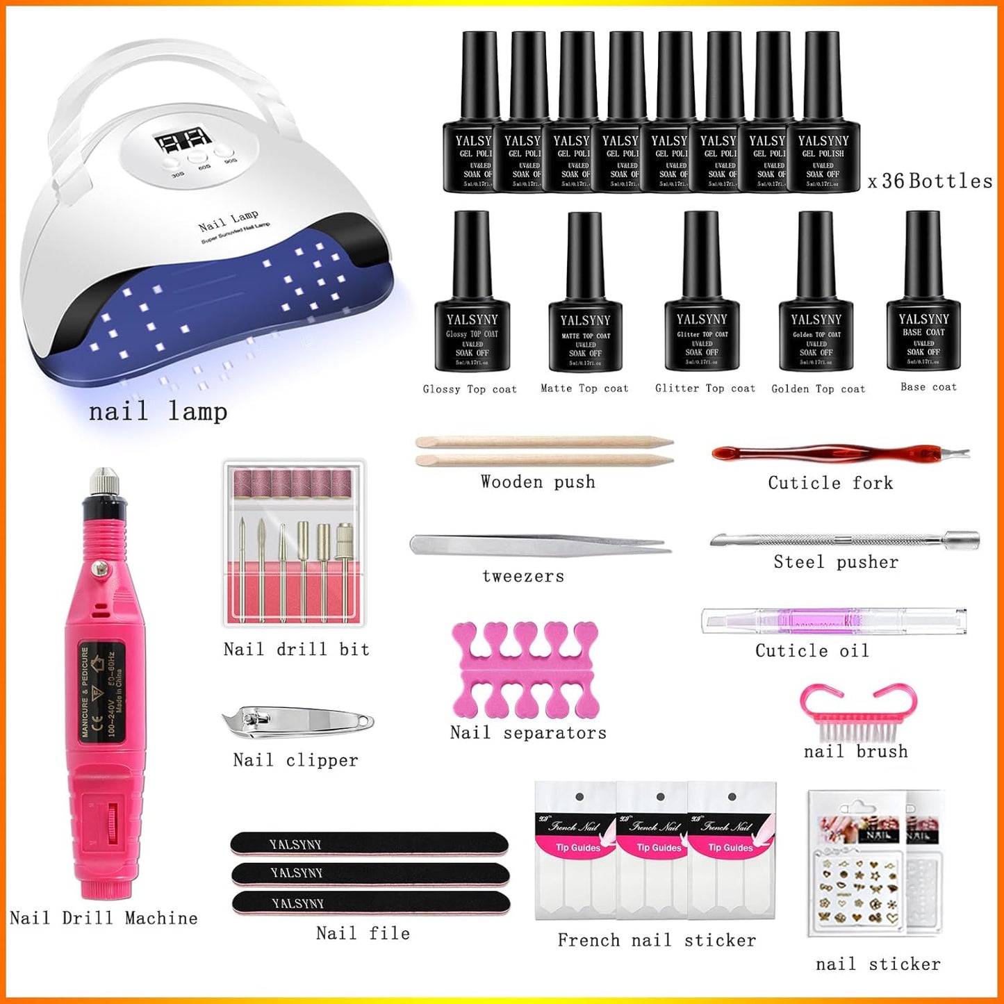 NAIL POLISH KIT with U V Lamp and Drill Starter Kit 36 Colors Gel Nail Polish Nail Art Gel Manicure Kit