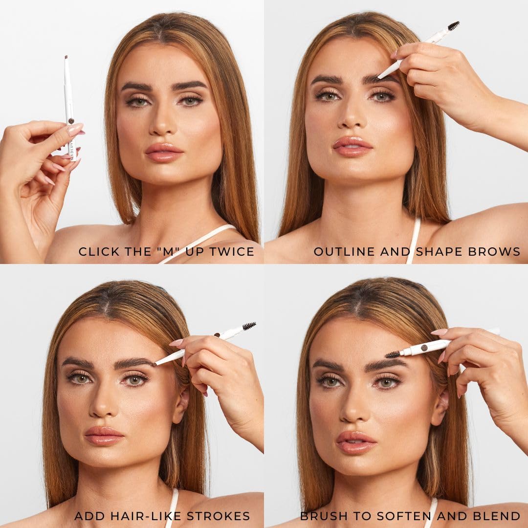 MADLUVV Exacto Brow Pencil for Flawless, Long Lasting, Realistic Brows with Dual-Ended Design Featuring Retractable Blade Tip for Precise Hair Like Detail and Blending Brush - Medium Brown