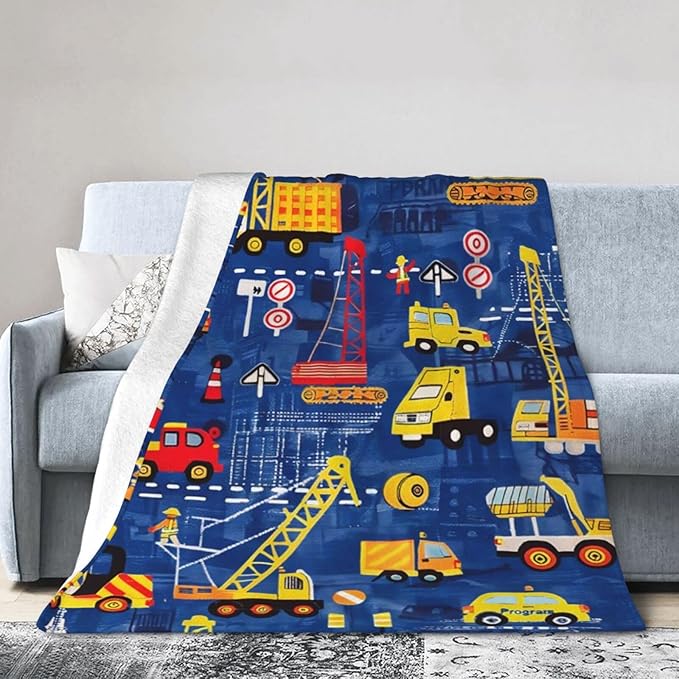 Excavator Blanket Construction Decor Throw Blanket Super Soft Flannel Lightweight Fluffy Plush Fuzzy Fleece Toddler Blanket Gifts for Kids Boys Girl Woman for Bed Sofa Bedding 60"X80"