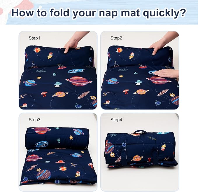 PHF Space Toddler Nap Mat Set, with Removable Pillow for Toddler Boys Girls, Soft and Lightweight for Daycare, Preschool, Travel, Kindergarten Sleeping Bag, Fits Ages 3-6 Years, Space