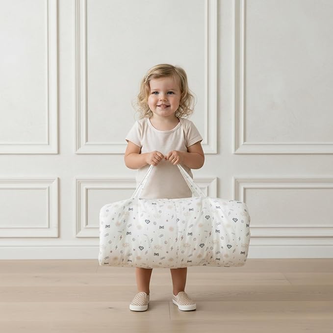 Makemake Organics GOTS Certified Organic Cotton Nap Mat with Detachable Pillow for Kids Soft Sleeping Bag for Toddlers, Boys, Girls - Ideal for Daycare, Preschool, Kindergarten