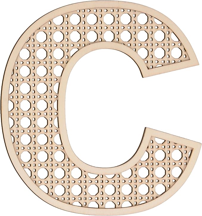 Large Boho Wooden Rattan Letters 12 inch for Nursery Decor Wood Letter C Wall Decors for Baby Girl Boy Bedroom Home Rustic Name Sign Birthday Wedding Decorative Letters